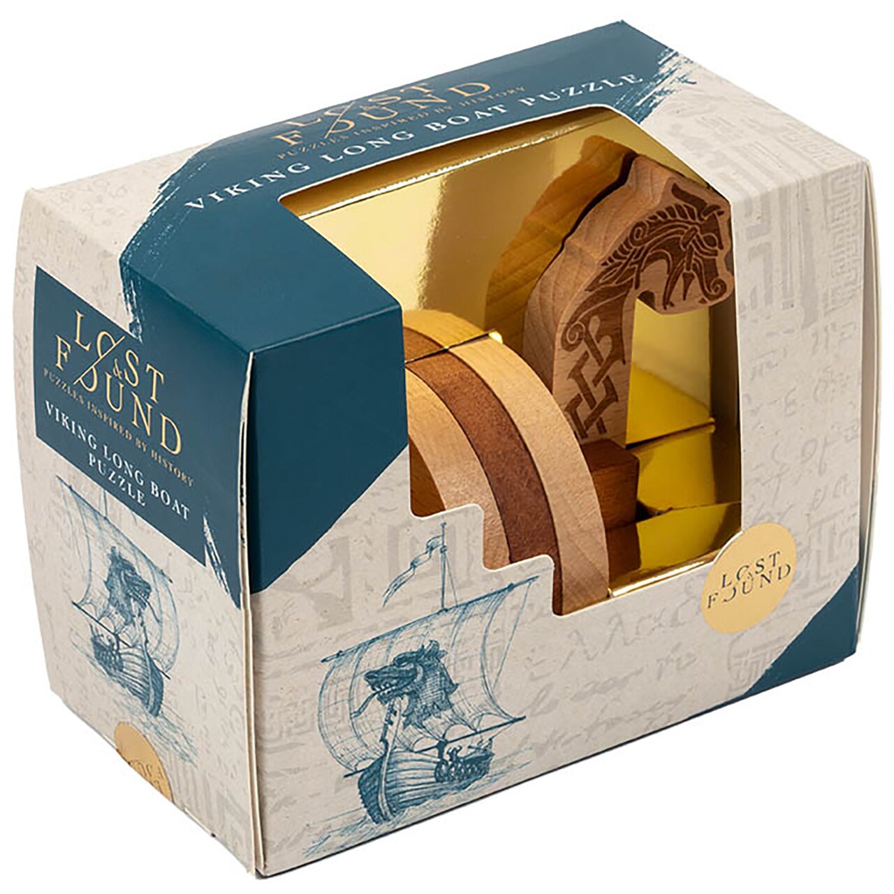 Professor Puzzle: Viking Long Boat Puzzle - 3D Wooden Handheld Brainteaser, Dragon's Head Ship, Spatial Logic Challenge, Lost & Found Collection